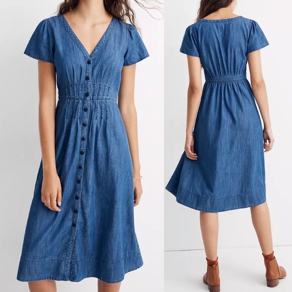 Madewell Dresses & Skirts - Madewell Denim Pleat-Waist Midi Button Down Dress